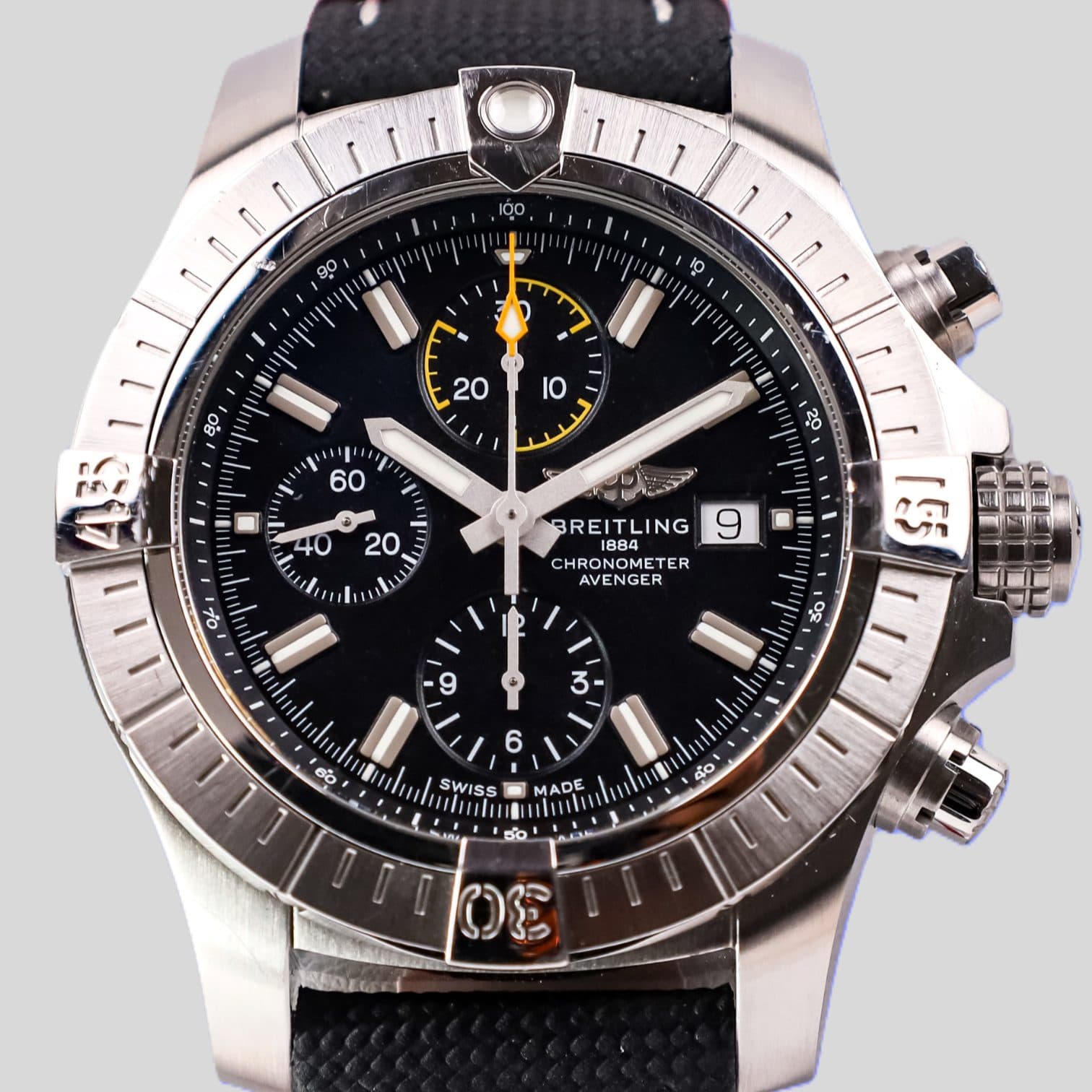 Breitling Avenger Chronograph 45 Black Dial Steel A13317101B1X1 Box & Papers